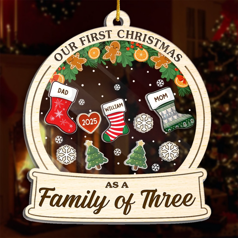 Custom First Christmas 3 Layers Shaker Ornament - Personalized Christmas Birthday Gifts For Mom, Dad, Brother, Sister, Kids - Together Is Our Best Gift