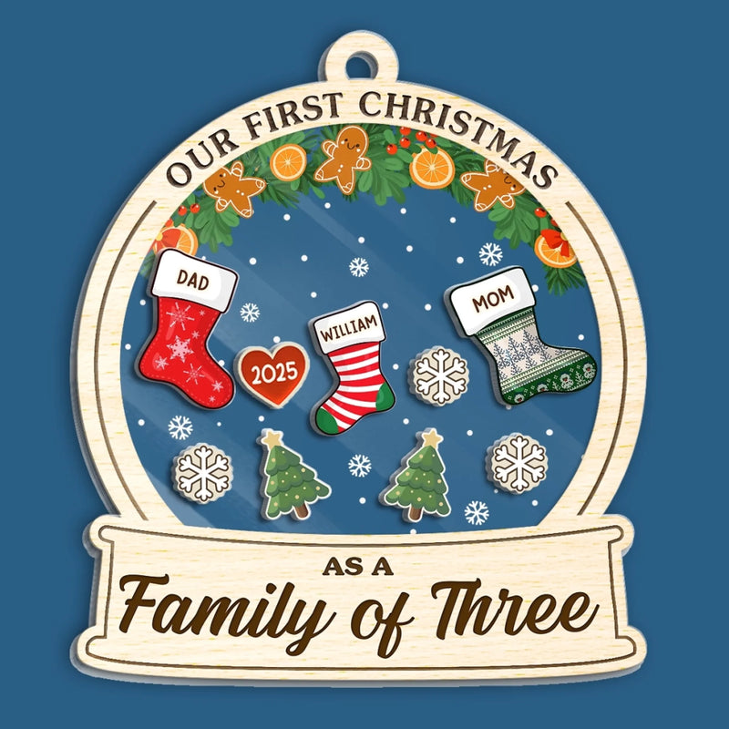 Custom First Christmas 3 Layers Shaker Ornament - Personalized Christmas Birthday Gifts For Mom, Dad, Brother, Sister, Kids - Together Is Our Best Gift