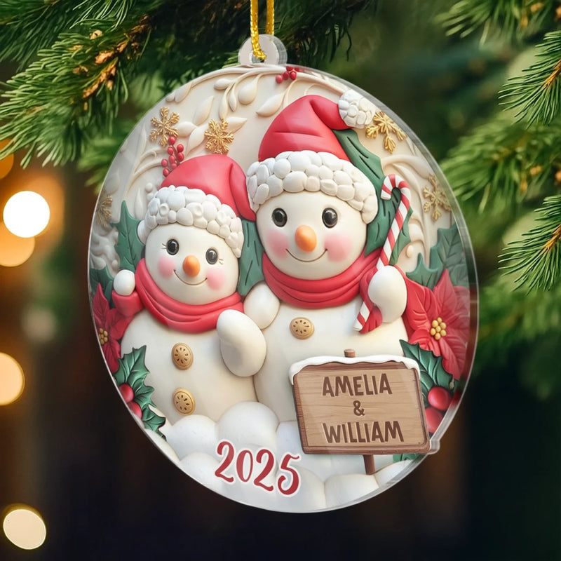 Custom Snowman Acrylic Ornament - Personalized Anniversary Christmas Wedding Gifts For Husband And Wife, Him And Her - Snow Couple, Snow Love