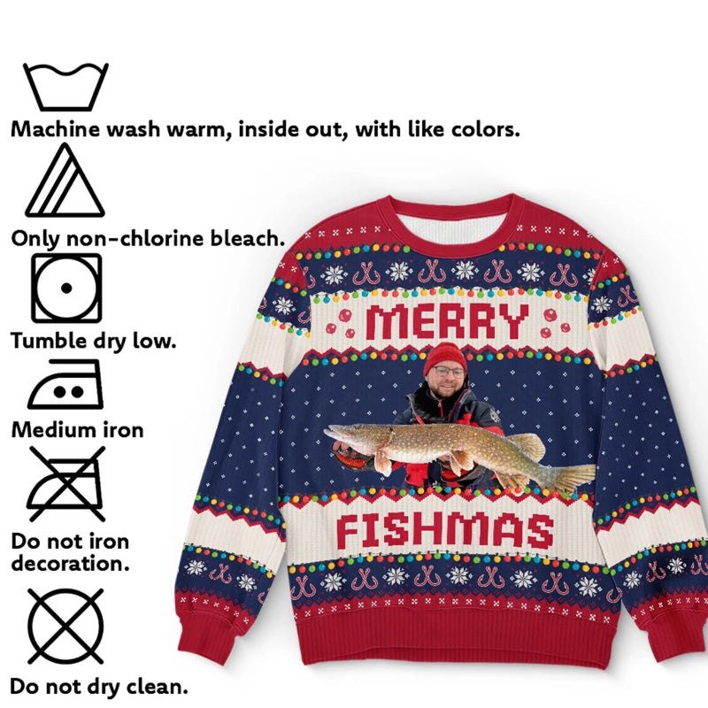 Custom Photo Unisex Ugly Sweatshirt - Personalized Christmas Birthday Gifts For Fisherman