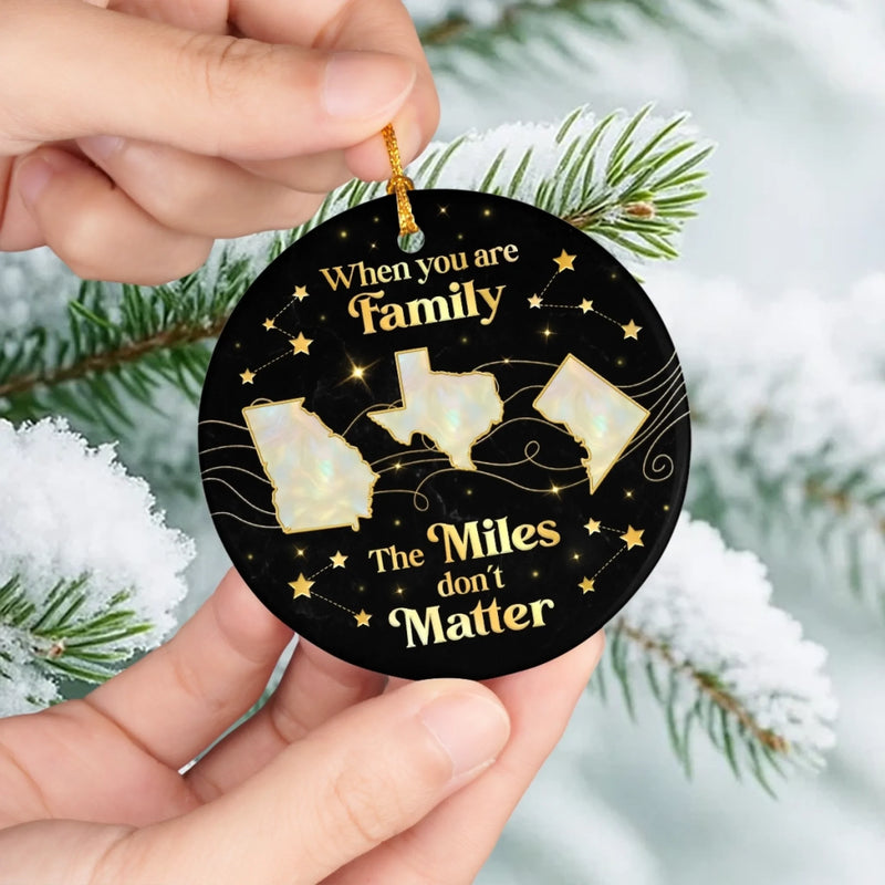 Custom Long Distance Ceramic Ornament - Personalized Christmas Birthday Gifts For Mom, Dad, Brother, Sister, Kids - Distance Fades Where Hearts Connect