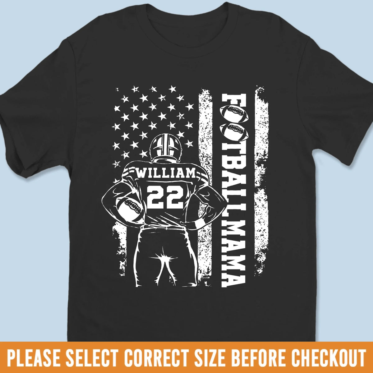 Custom Senior Football Mom T-shirt, Hoodie - Personalized Birthday Football Gifts For Mom, Football Lovers, NFL Fans, Sport Lovers - Football Mama With Flag