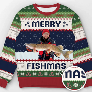 Custom Photo Unisex Ugly Sweatshirt - Personalized Christmas Birthday Fishing Gifts For Fisherman - Merry Fishman