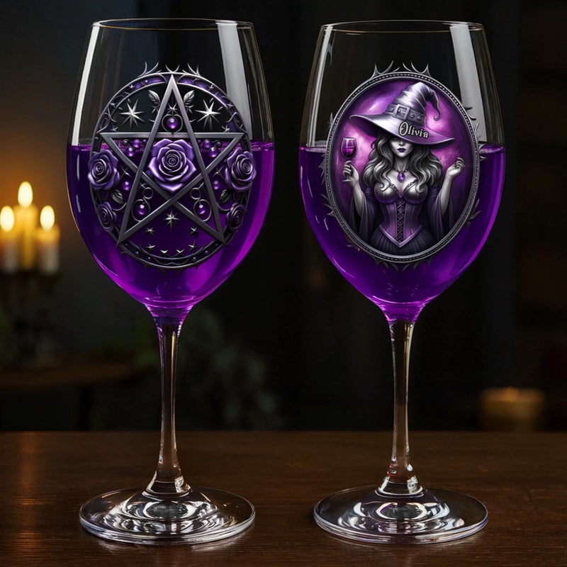Custom Stemmed Wine Glass - Personalized Best Friend Birthday Gifts For Women, Besties, Sisters, BFF - Witch Vibes Only This Halloween