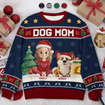 Custom Unisex Ugly Sweatshirt - Personalized  Christmas Birthday Gifts For Dog Cat Lovers, Dog Dad And Mom, Cat Owners - Santa’s Favorite Dog Mom