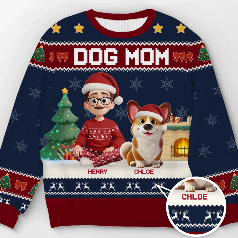 Custom Unisex Ugly Sweatshirt - Personalized  Christmas Birthday Gifts For Dog Cat Lovers, Dog Dad And Mom, Cat Owners - Santa’s Favorite Dog Mom