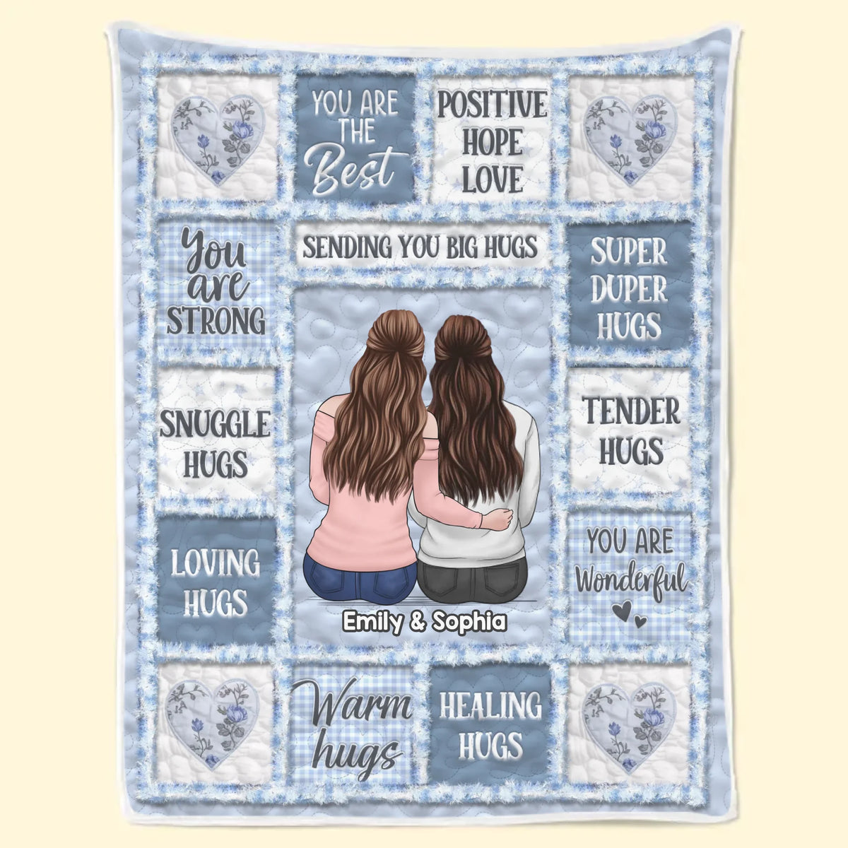 Custom Blanket - Personalized Best Friend Birthday Gifts For Women, Besties, Sisters, BFF - Heart to Heart Besties