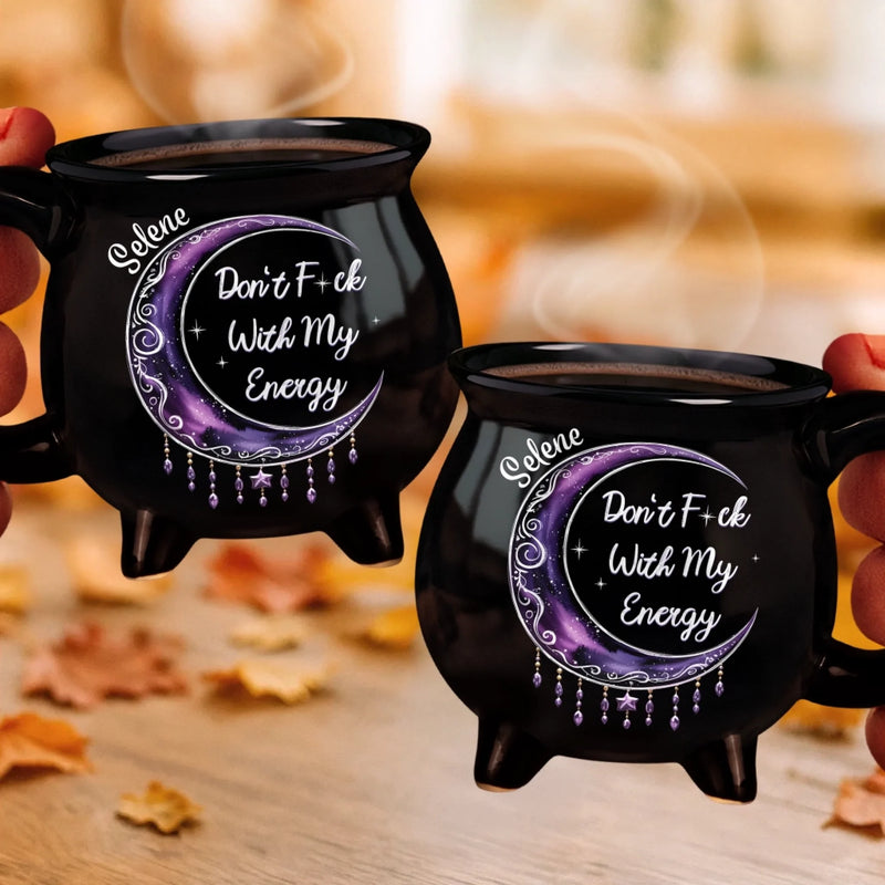 Custom 12oz Ceramic Cauldron Coffee Mug - Personalized Halloween Witchy Gifts For Besties, Sisters, BFF, Family, Yourself - Boss Witch Energy