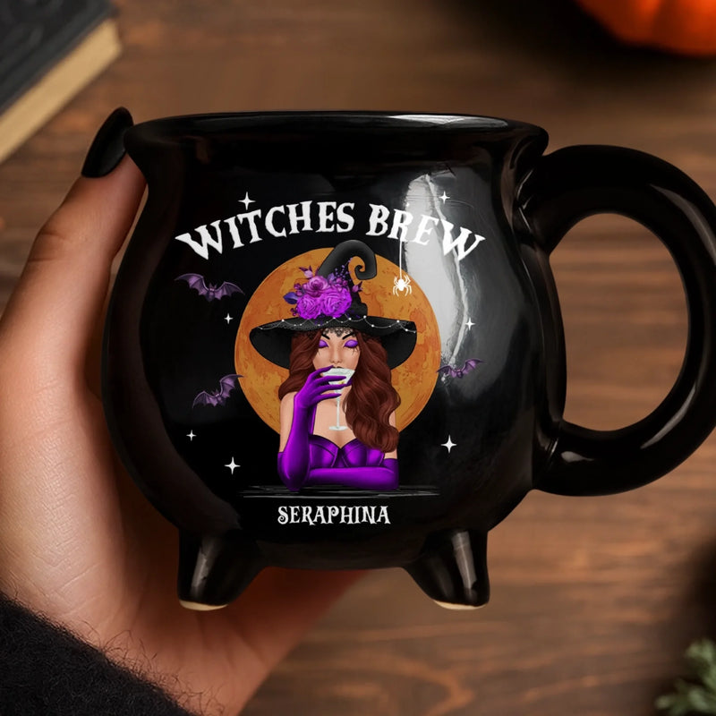Custom 12oz Ceramic Cauldron Coffee Mug - Personalized Halloween Witchy Gifts For Witch Lovers, Sisters, BFF - She Drinks Like A Queen, But Hexes Like A Goddess