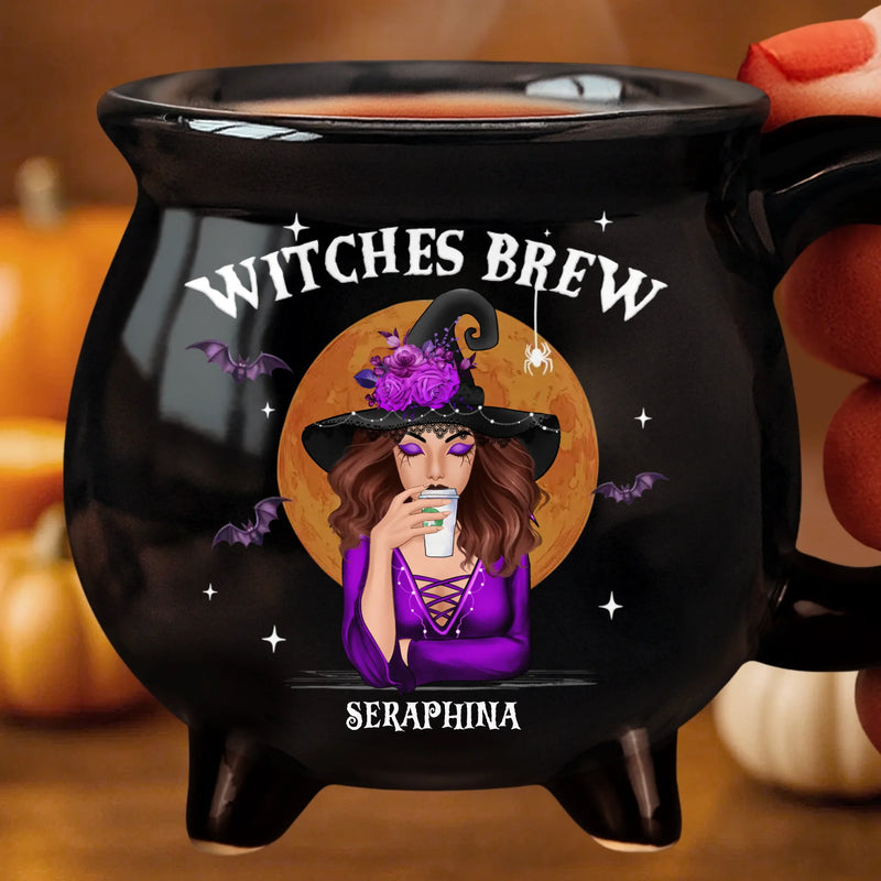 Custom 12oz Ceramic Cauldron Coffee Mug - Personalized Halloween Witchy Gifts For Witch Lovers, Sisters, BFF - She Drinks Like A Queen, But Hexes Like A Goddess