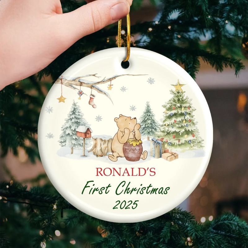 Custom Ceramic First Christmas Ornament - Personalized Christmas Baby Shower, Gifts For New Moms, New Dads, New Parents - Santa’s Littlest Fan