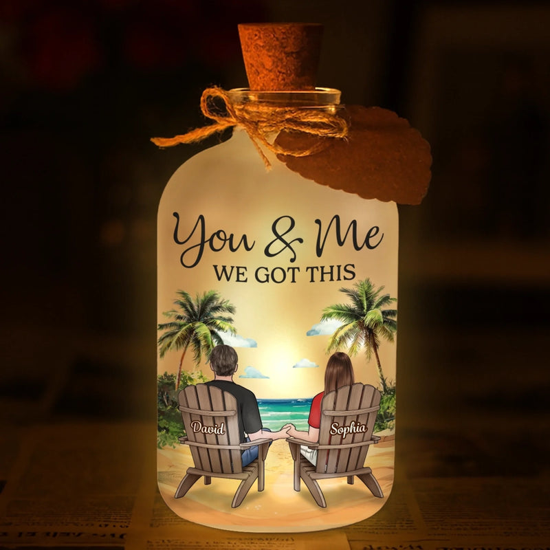 Custom Glass Bottle LED Light - Personalized Anniversary Wedding Gifts For Husband And Wife, Him And Her - Hand In Hand, No Matter What