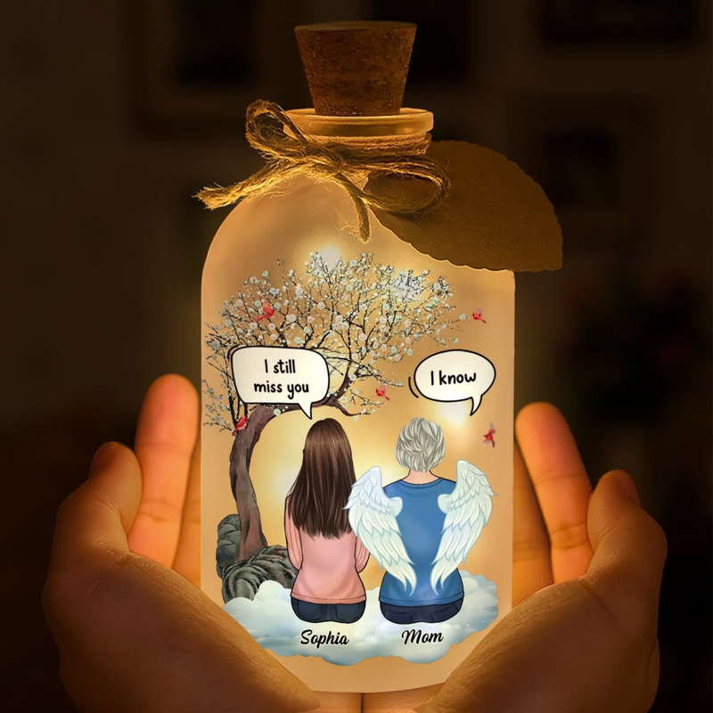 Custom Glass Bottle LED Light - Personalized Christmas Memorial Sympathy Gifts For Loss Of Mom, Dad - A Life Cherished Never Forgotten
