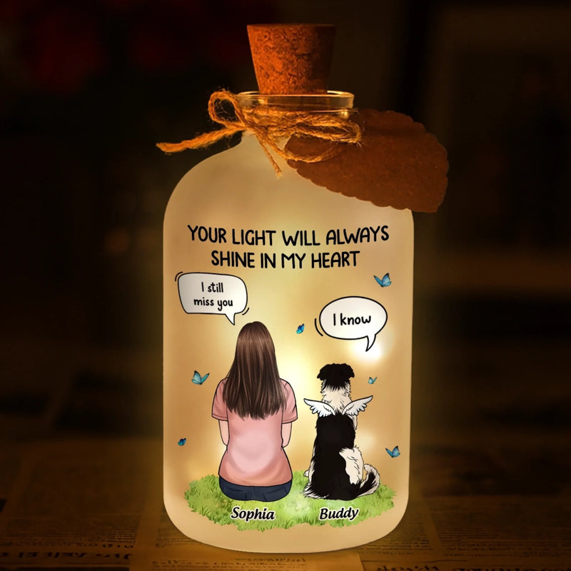 Custom Glass Bottle LED Light - Personalized Pet Christmas Memorial Sympathy Gifts For Dogs - Silent Companions Echo In Time