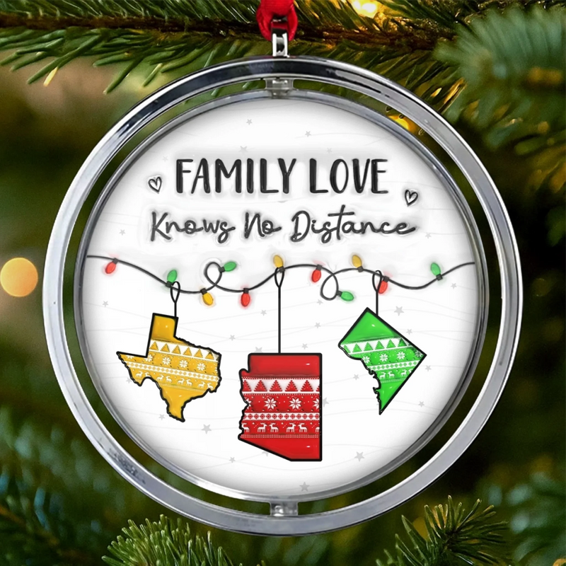 Custom Long Distance Acrylic Rotating Ornament - Personalized Christmas Birthday Gifts For Mom, Dad, Brother, Sister, Kids - Love Makes Every Christmas Bright
