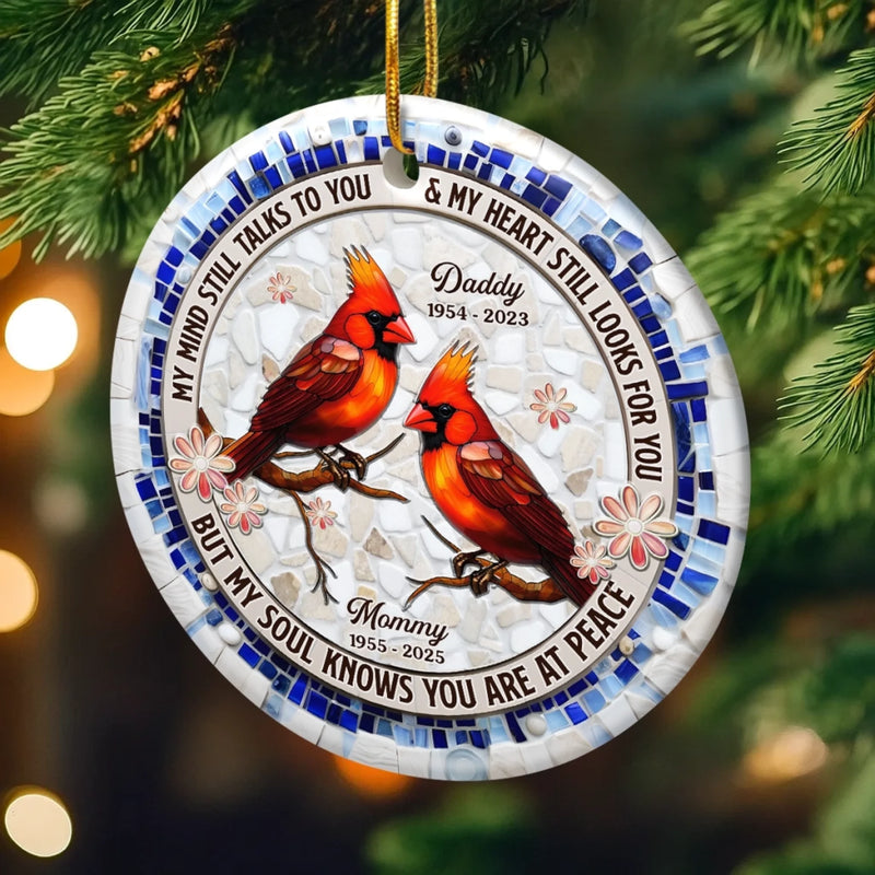 Custom Cardinal Ceramic Ornament - Personalized Christmas Memorial Sympathy Gifts For Loss Of Mom, Dad - Remembered With Love Through Time