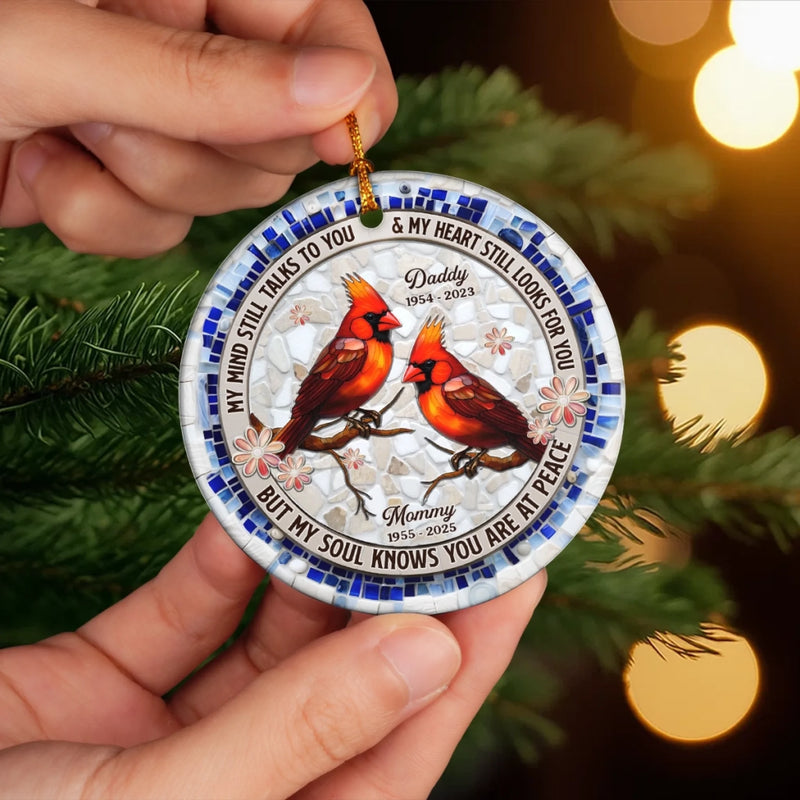 Custom Cardinal Ceramic Ornament - Personalized Christmas Memorial Sympathy Gifts For Loss Of Mom, Dad - Remembered With Love Through Time
