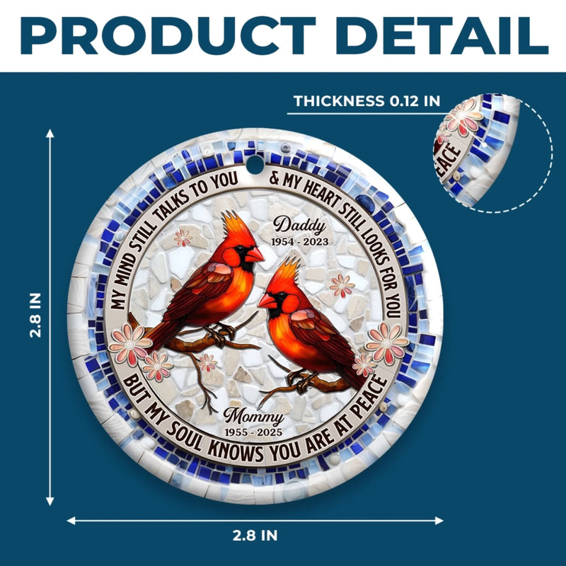 Custom Cardinal Ceramic Ornament - Personalized Christmas Memorial Sympathy Gifts For Loss Of Mom, Dad - Remembered With Love Through Time