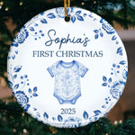 Custom Baby First Christmas Ceramic Ornament - Personalized Christmas Baby Shower, Gender Reveal Gifts For New Moms, New Dads, New Parents - Santa’s Newest Helper