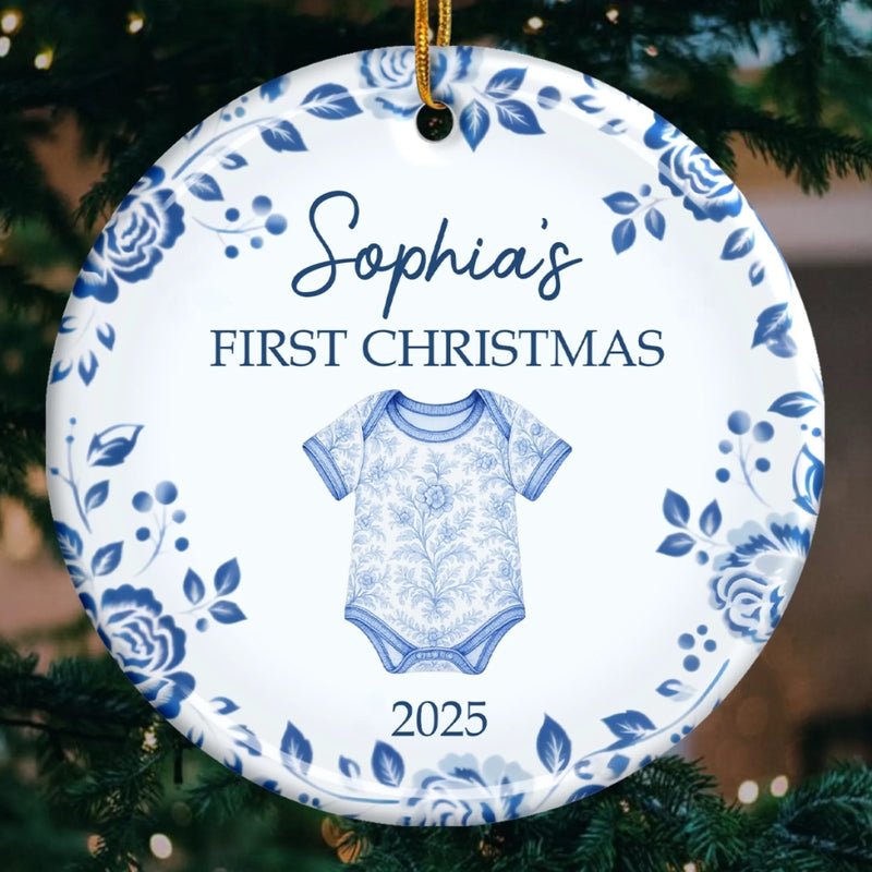 Custom Baby First Christmas Ceramic Ornament - Personalized Christmas Baby Shower, Gender Reveal Gifts For New Moms, New Dads, New Parents - Santa’s Newest Helper