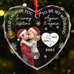 Custom Heart Glass Ornament - Personalized Anniversary Christmas Wedding Gifts For Husband And Wife, Him And Her - Love You More Each Day
