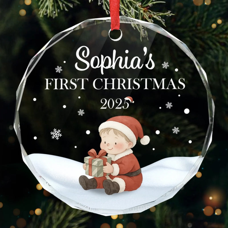 Custom Baby First Christmas Glass Ornament - Personalized Christmas Baby Shower, Gifts For New Moms, New Dads, New Parents - First Snowflake, First Christmas