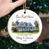 Custom Photo First Christmas In New Home Ceramic Ornament - Personalized Anniversary Christmas Wedding Gifts For Husband And Wife, Him And Her, New Homeowners, Couples, Friends - Love Lives In Our New Home