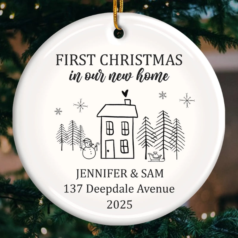 Custom First Christmas In New Home Ceramic Ornament - Personalized Anniversary Christmas Wedding Gifts For Husband And Wife, Him And Her, New Homeowners, Couples, Friends - New Home Christmas Magic