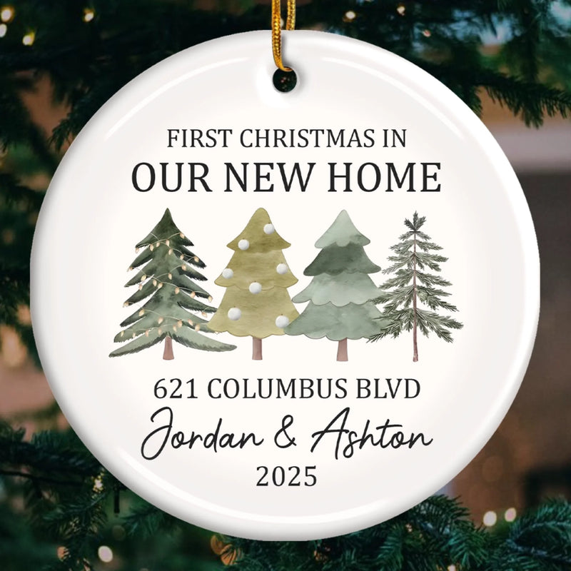 Custom First Christmas In New Home Ceramic Ornament - Personalized Anniversary Christmas Wedding Gifts For Husband And Wife, Him And Her, New Homeowners, Couples, Friends - Together Under One Roof