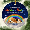 Custom Rainbow Bridge Ceramic Ornament - Personalized Pet Christmas Memorial Sympathy Gifts For Dogs - Tail Wags In Heaven