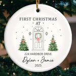 Custom First Christmas In New Home Ceramic Ornament - Personalized Anniversary Christmas Wedding Gifts For Husband And Wife, Him And Her, New Homeowners, Couples, Friends - Our Forever Beginning