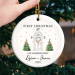 Custom First Christmas In New Home Ceramic Ornament - Personalized Anniversary Christmas Wedding Gifts For Husband And Wife, Him And Her, New Homeowners, Couples, Friends - Our Forever Beginning