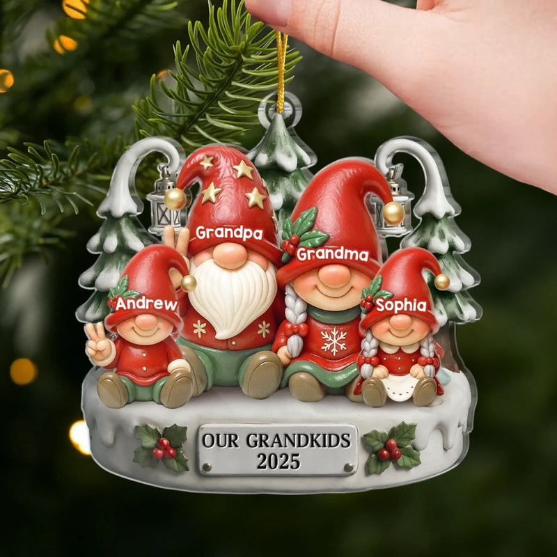 Custom Gnome Acrylic Ornament - Personalized Christmas Birthday Gifts For Grandpa, Grandma - Holiday Magic Grows With Every Gnome