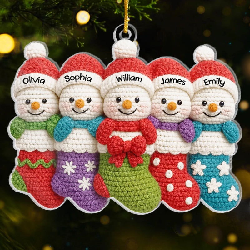 Custom Crochet Snowman Acrylic Ornament - Personalized Christmas Birthday Gifts For Mom, Dad, Brother, Sister, Kids - Warm Hugs Woven