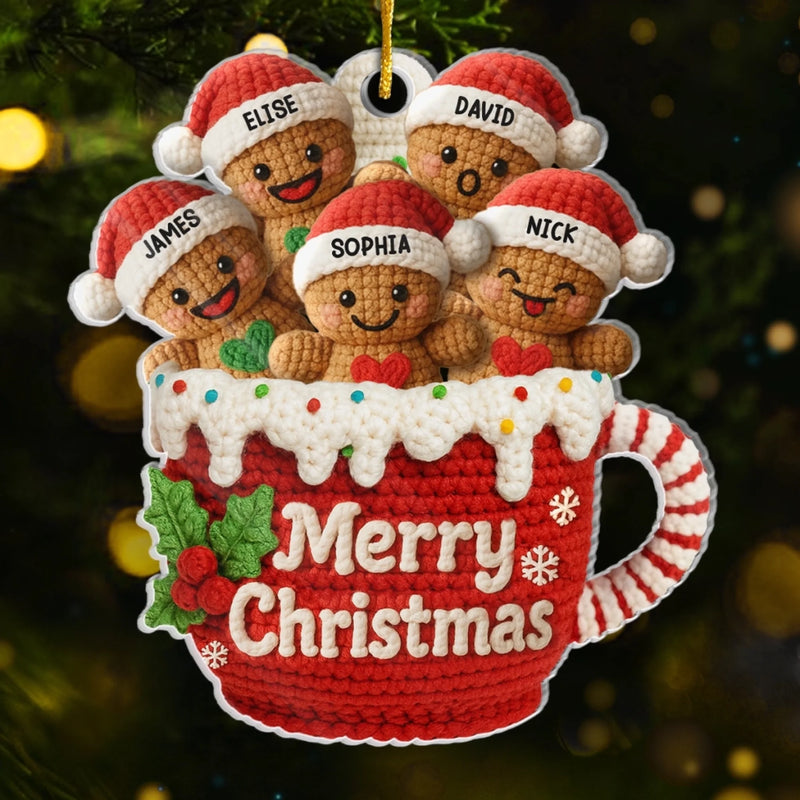 Custom Crochet Acrylic Ornament - Personalized Christmas Birthday Gifts For Mom, Dad, Brother, Sister, Kids - Love Gathers Around Us