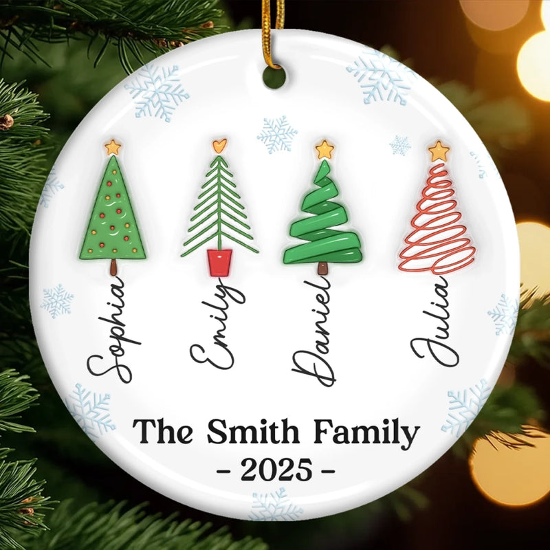 Custom Ceramic Ornament - Personalized Christmas Birthday Gifts For Mom, Dad, Brother, Sister, Kids - Our Festive Family Forest