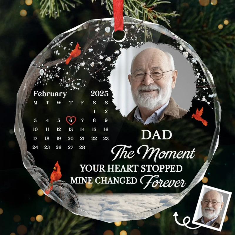 Custom Photo Cardinal Circle Glass Ornament - Personalized Christmas Memorial Sympathy Gifts For Loss Of Mom, Dad - Always In Our Hearts And Memories