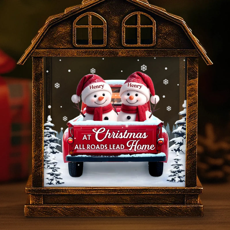 Custom Snowman LED Tabletop Lantern Light - Personalized Christmas Birthday Gifts For Mom, Dad, Brother, Sister, Kids - Love Makes Us Strong Together