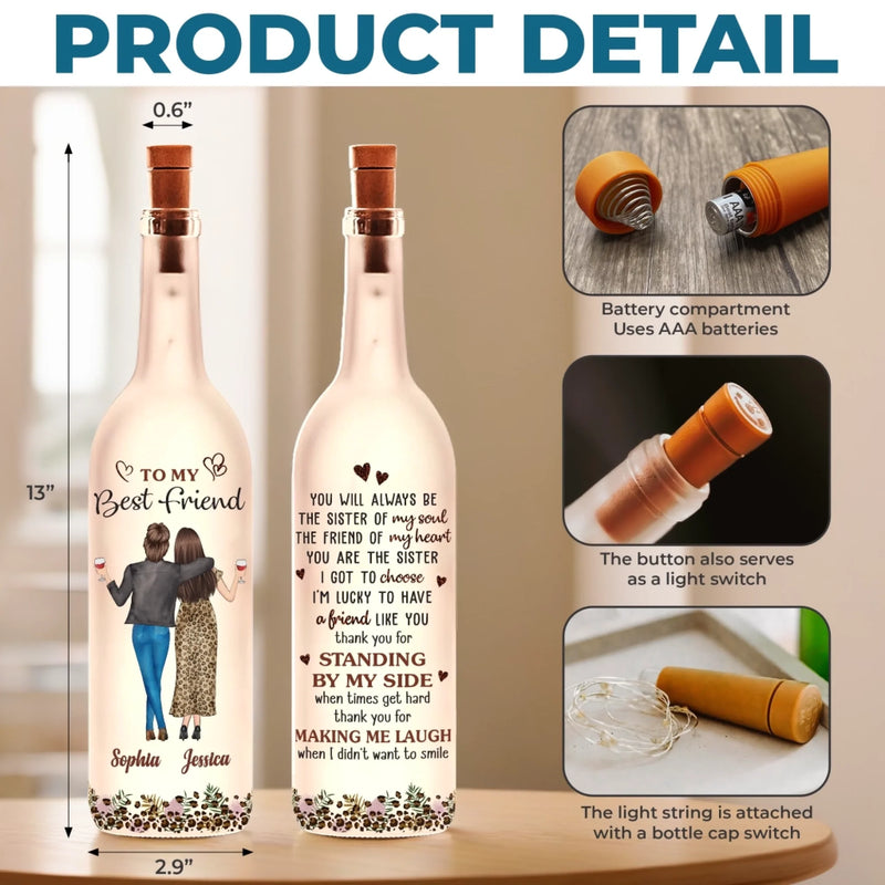 Custom Bottle Lamp - Personalized Best Friend Birthday Gifts For Women, Besties, Sisters, BFF - Lighting The Way Together
