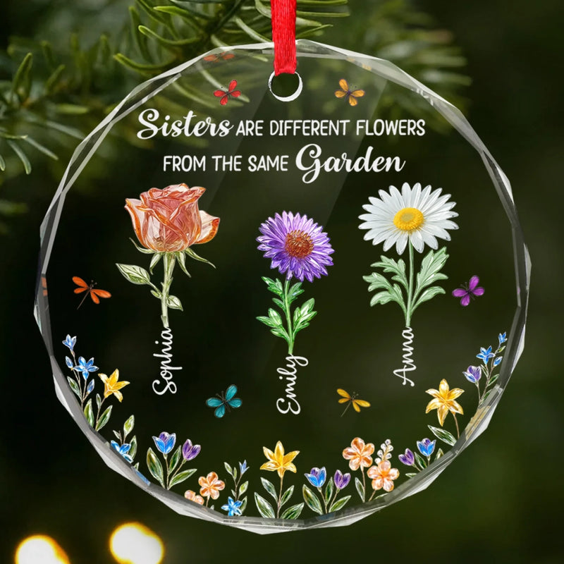 Custom Circle Glass Ornament - Personalized Best Friend Birthday Gifts For Women, Besties, Sisters, BFF - Friendship Blooms Brighter Than Flowers