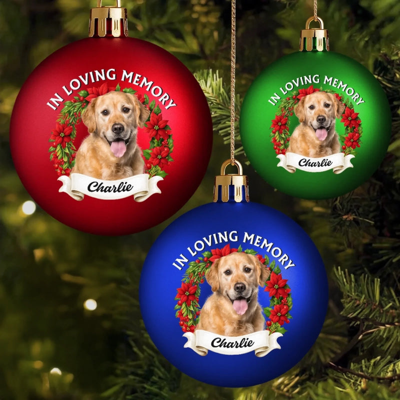 Custom Photo Colored Ball Ornament - Personalized Pet Christmas Memorial Sympathy Gifts For Dogs, Cats - Love Stays Beyond The Leash