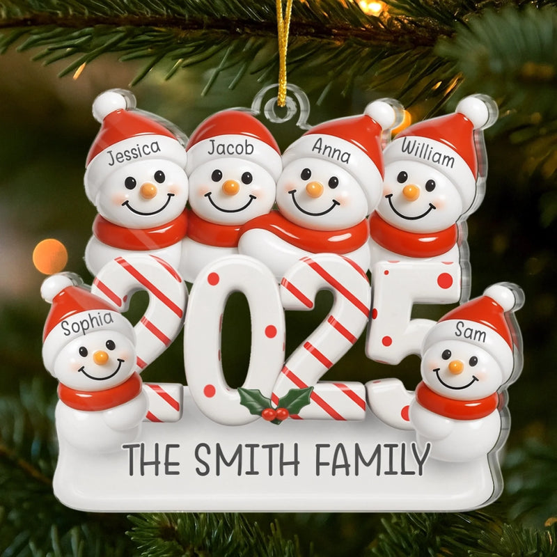 Custom Snowman Family Acrylic Ornament - Personalized Christmas Birthday Gifts For Mom, Dad, Kids - Hugs In The Snow