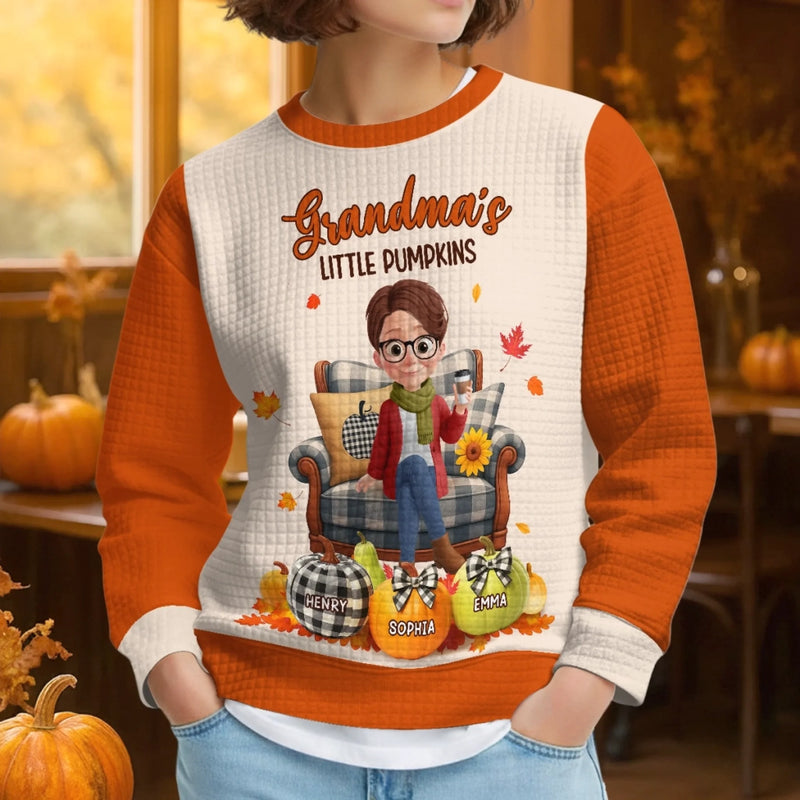 Custom Fall Autumn Waffle Sweatshirt - Personalized Birthday Gifts For Mom, Grandma - Warm Embraces Tell A Timeless Story