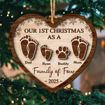 Custom First Christmas Double Layer Wooden Ornament - Personalized Christmas Birthday Gifts For Mom, Dad, Kids - Love Connects Every Heart Together