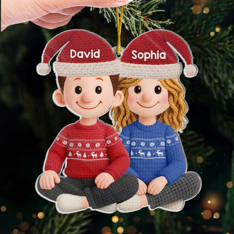 Custom Crochet Acrylic Ornament - Personalized Anniversary Christmas Wedding Gifts For Husband And Wife, Him And Her - Hooked On Love