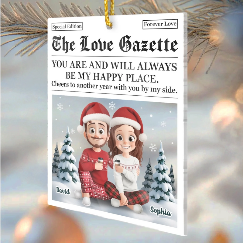 Custom Acrylic Ornament - Personalized Anniversary Christmas Wedding Gifts For Husband And Wife, Him And Her - Love In Bold Letters