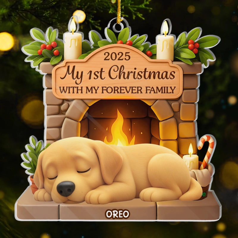 Custom First Christmas Acrylic Ornament - Personalized Christmas Birthday Gifts For Dog Lovers, Dog Dad And Mom - Home Is Where Dog Is