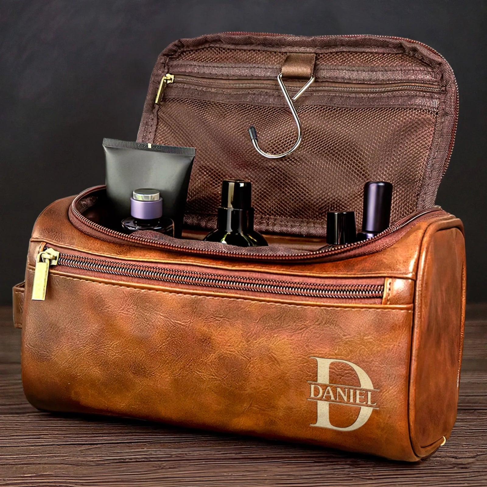 Engraved Leather Toiletry Bag - Upsell