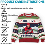 Custom Photo Unisex Ugly Sweatshirt - Personalized  Christmas Birthday Fishing Gifts For Fisherman - This Fishmas, I’m The Real Catch
