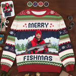 Custom Photo Unisex Ugly Sweatshirt - Personalized  Christmas Birthday Fishing Gifts For Fisherman - This Fishmas, I’m The Real Catch